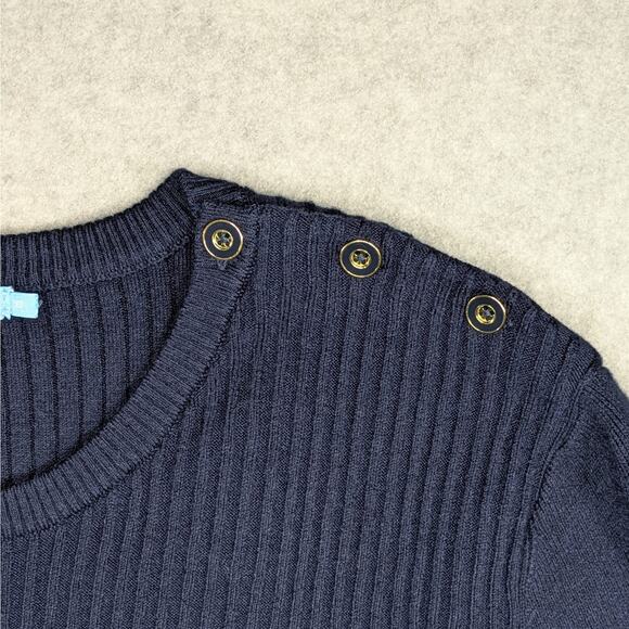 J.McLaughlin Seaspray Knit Top Sweater Navy Blue Gold Button Shoulder Size XL - Picture 13 of 16